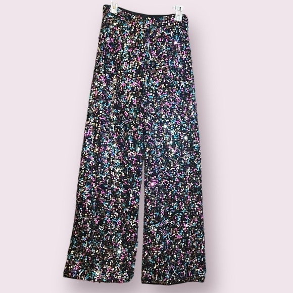 Nasty Gal Rainbow Sequin Wide Leg Pants size US 6 New Years NWT Immediate ship - Picture 2 of 11